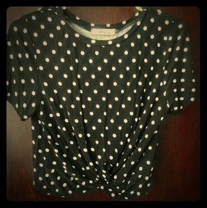 Polka dot twist front crop- WORN ONCE